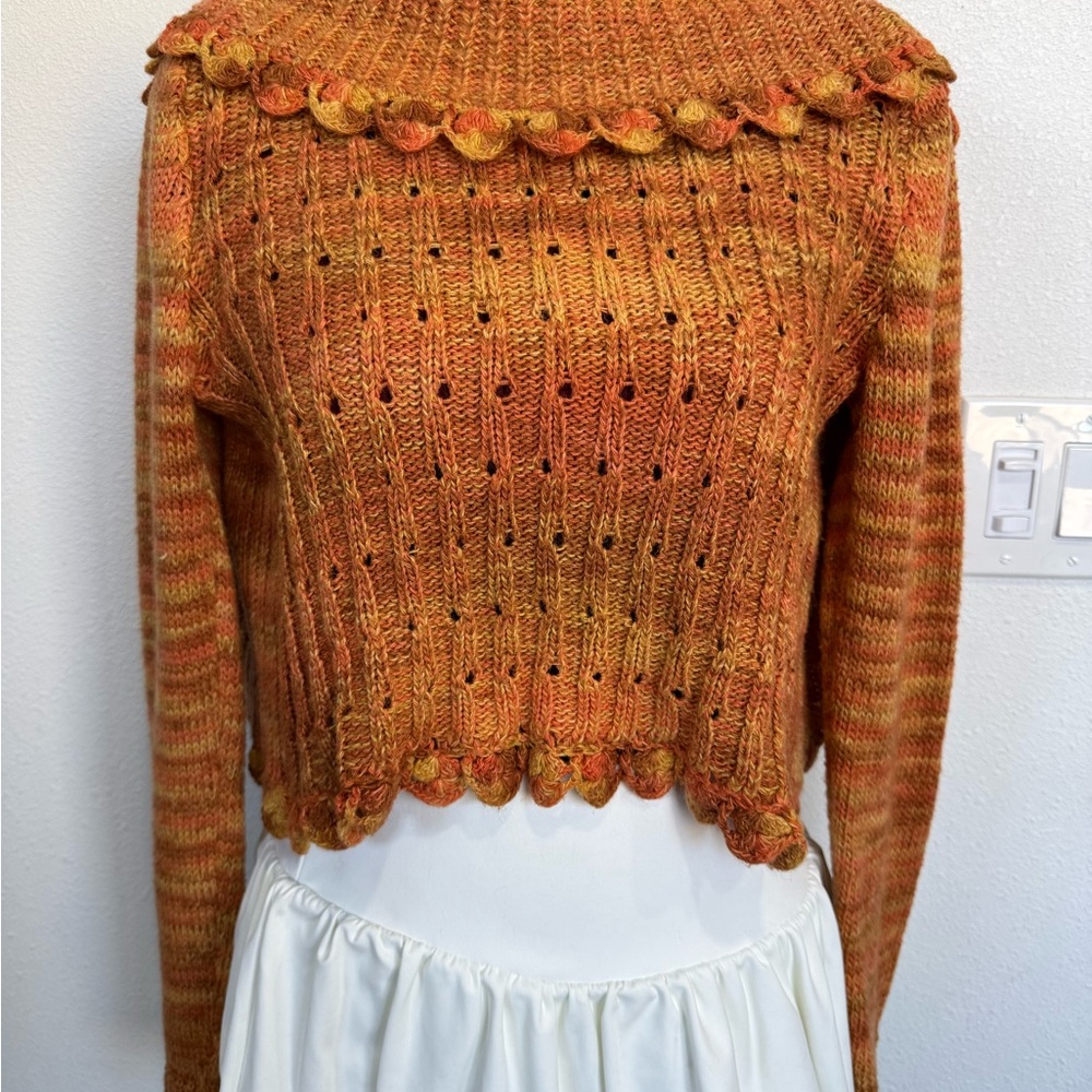 Hand-Knit Boho Cropped Cardigan Sweater small size - Picture 6 of 6